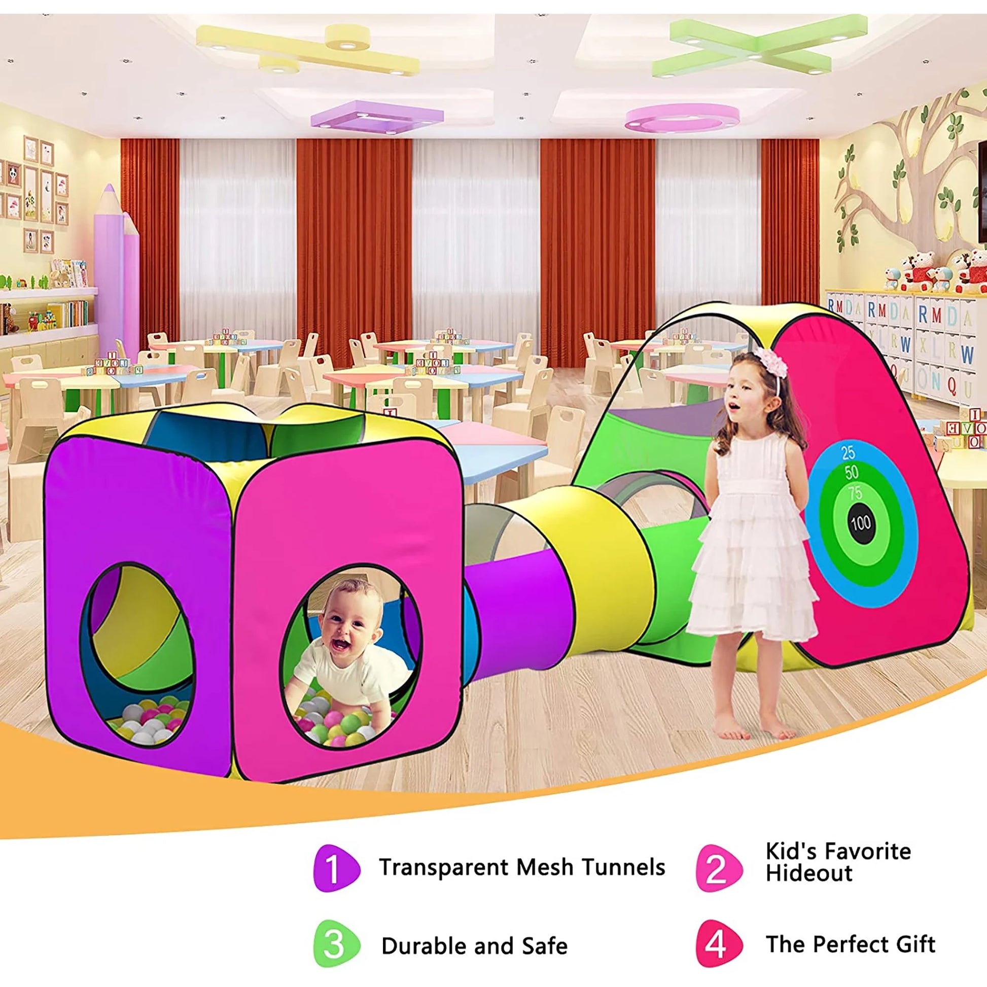 Polyester 5Pc Kids Ball Pits for Toddlers with Crawl Tunnel Tent Indoor Outdoor Games