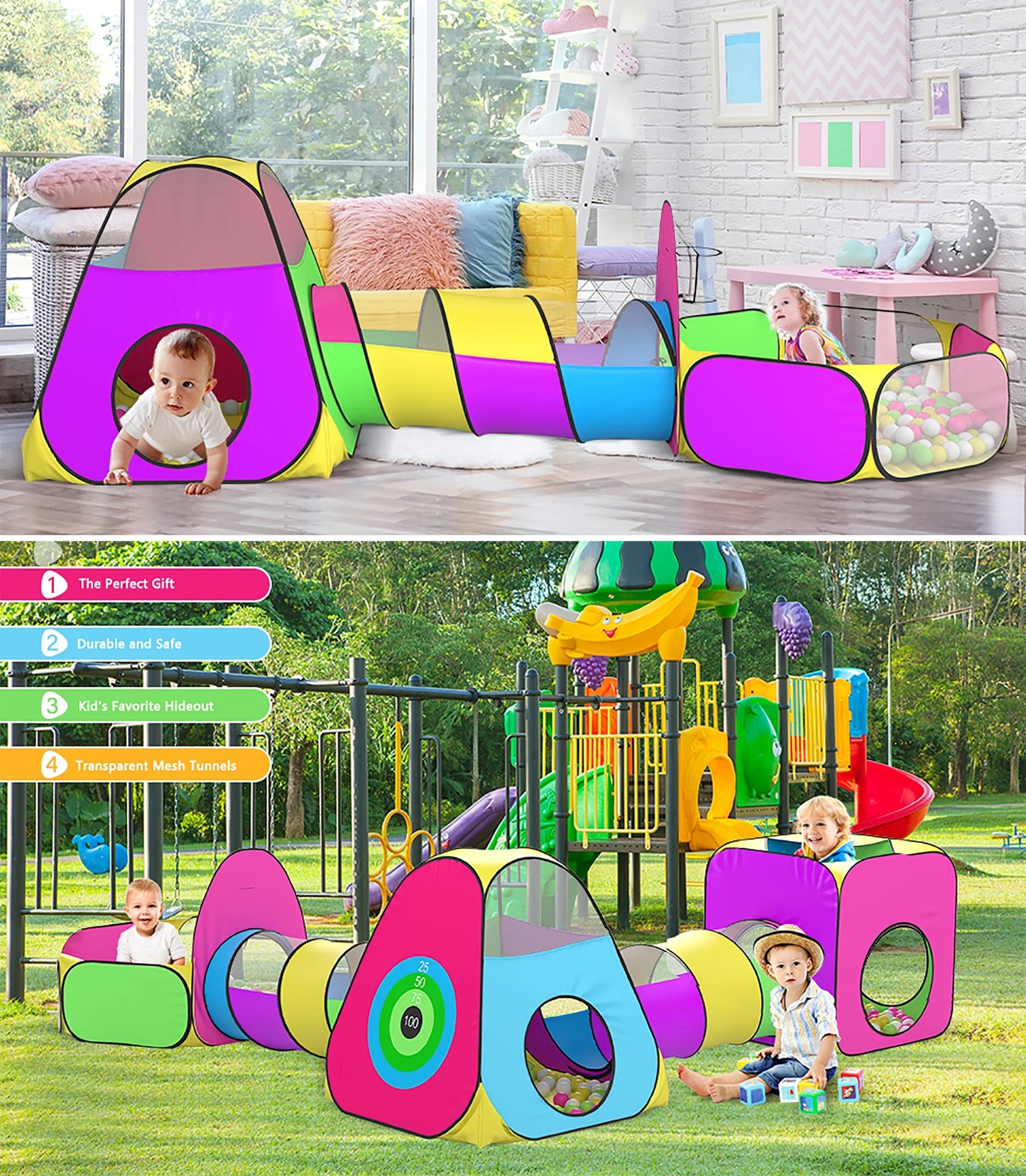 Polyester 5Pc Kids Ball Pits for Toddlers with Crawl Tunnel Tent Indoor Outdoor Games