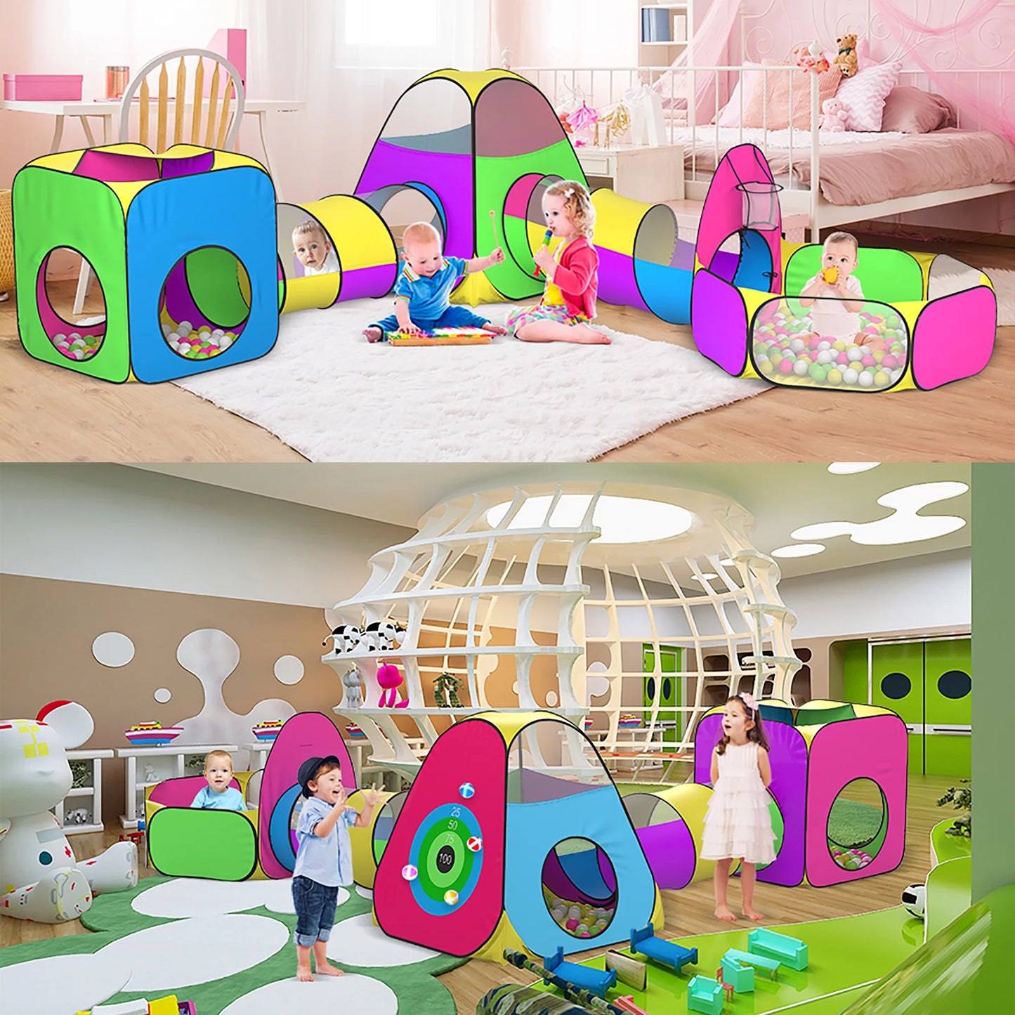 Polyester 5Pc Kids Ball Pits for Toddlers with Crawl Tunnel Tent Indoor Outdoor Games