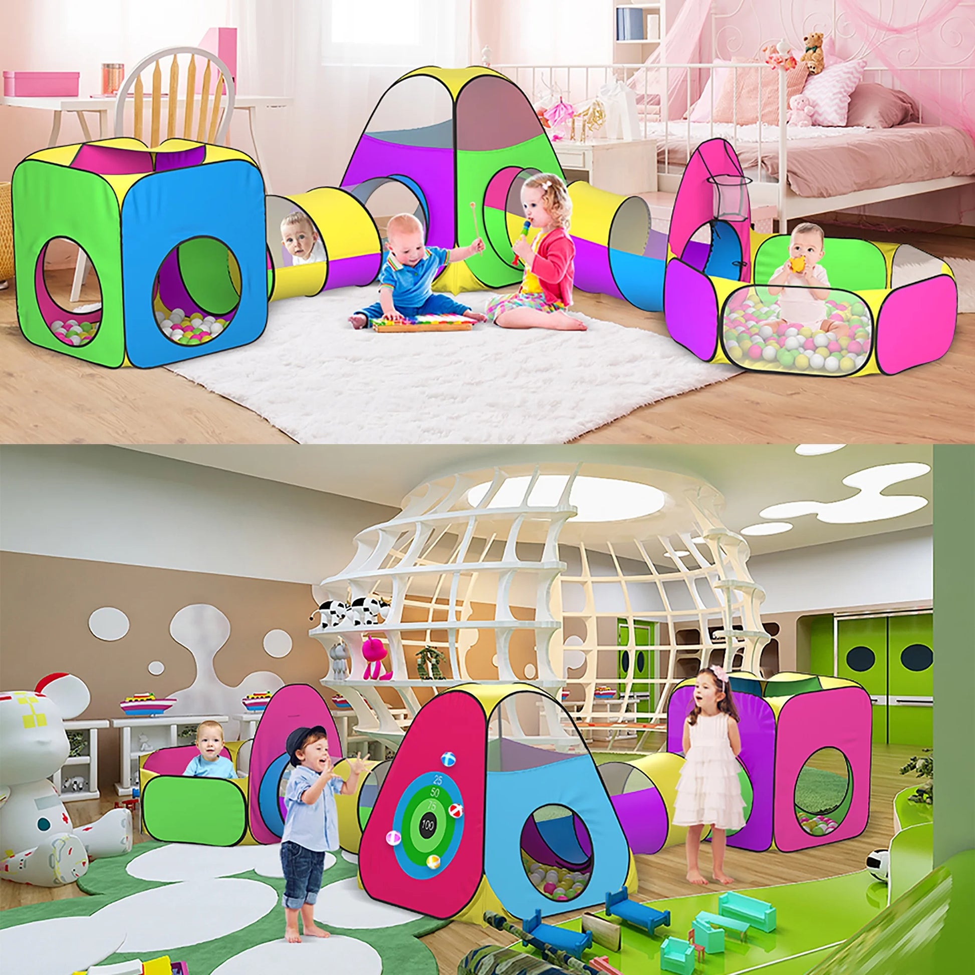 Polyester 5Pc Kids Ball Pits for Toddlers with Crawl Tunnel Tent Indoor Outdoor Games