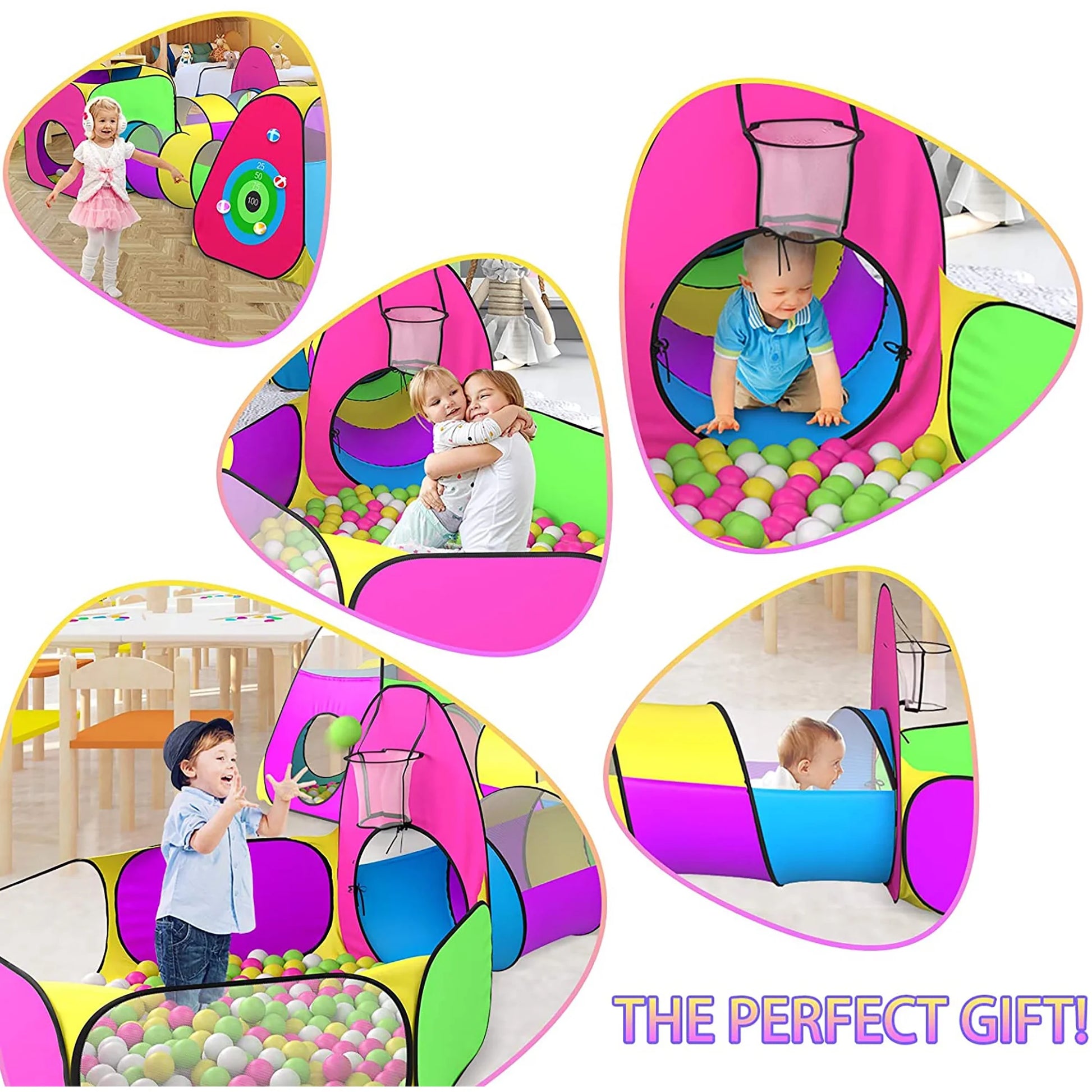 Polyester 5Pc Kids Ball Pits for Toddlers with Crawl Tunnel Tent Indoor Outdoor Games