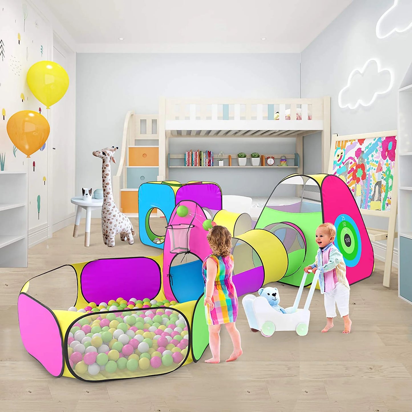 Polyester 5Pc Kids Ball Pits for Toddlers with Crawl Tunnel Tent Indoor Outdoor Games